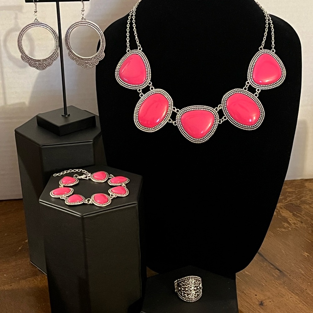 Pink Statement Necklace and Earring Set
